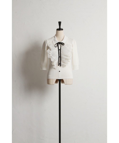 ニット セーター 襟＆リボン付きレースフリル装飾ニットプルオーバー レディース tocco closet ニット セーター 襟＆リボン付きレースフリル装飾