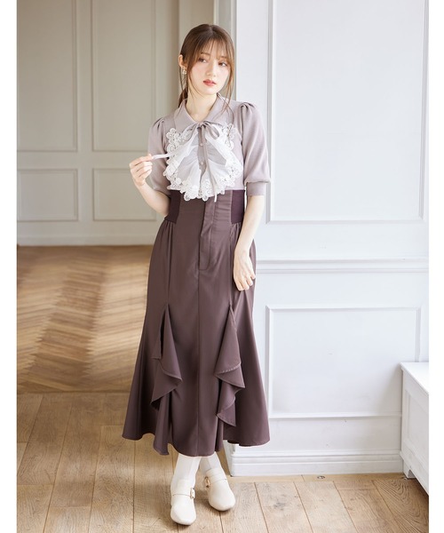 tocco closet ニット セーター 襟＆リボン付きレースフリル装飾