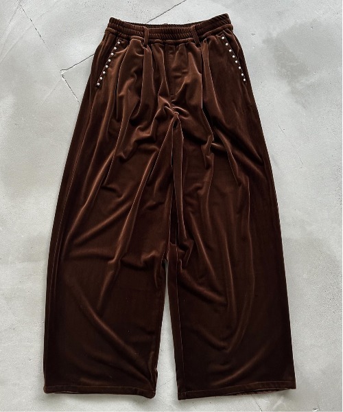 Perushu パンツ ベロアスタッズワイドパンツ メンズ レディース