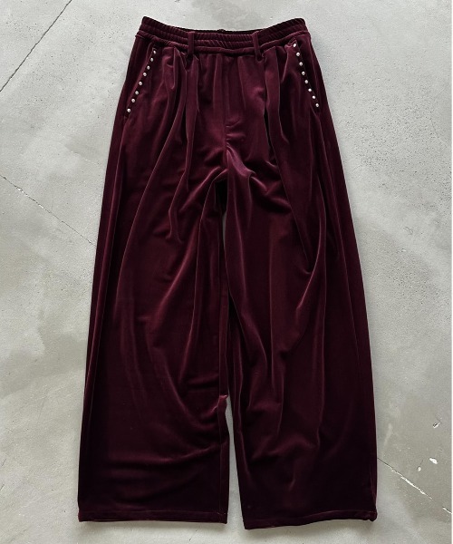 Perushu パンツ ベロアスタッズワイドパンツ メンズ レディース