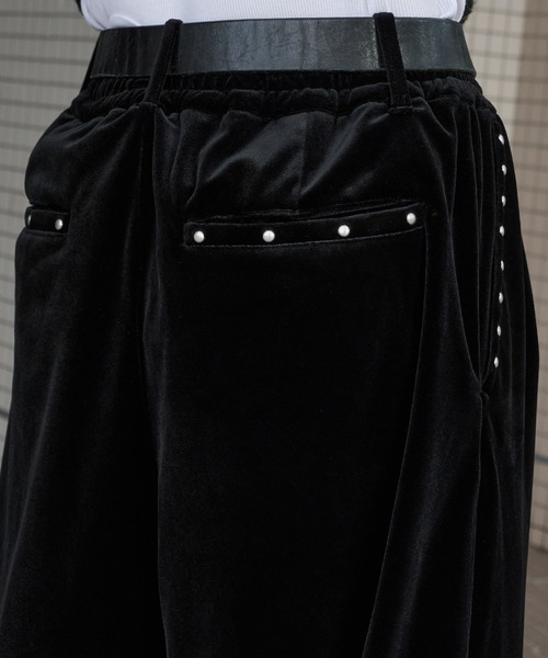 Perushu パンツ ベロアスタッズワイドパンツ メンズ レディース