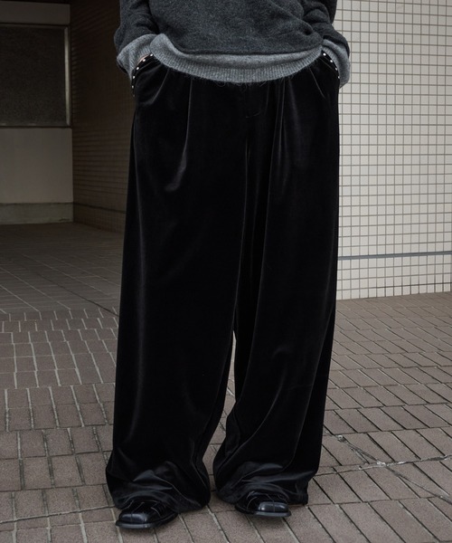 Perushu パンツ ベロアスタッズワイドパンツ メンズ レディース Perushu パンツ ベロアスタッズワイドパンツ メンズ レディース