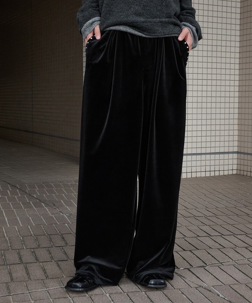 Perushu パンツ ベロアスタッズワイドパンツ メンズ レディース