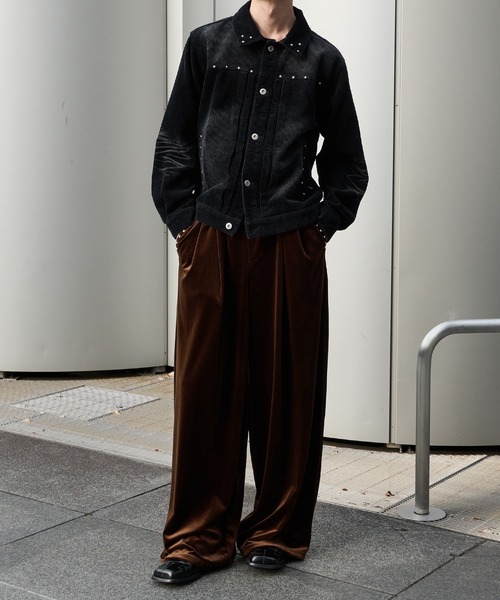 Perushu パンツ ベロアスタッズワイドパンツ メンズ レディース