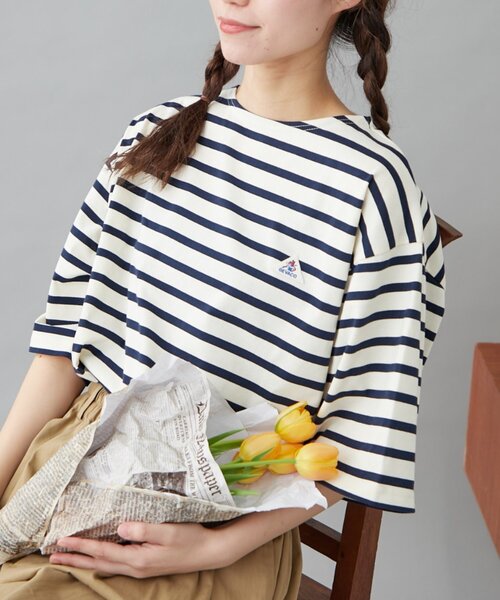 「GEVACO」 半袖Tシャツ LARGE ネイビー レディース_画像5