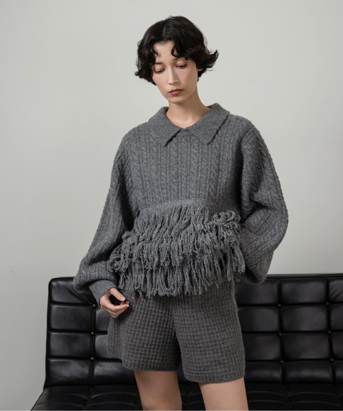 lawgy（ラウジー） ニット セーター fringe collar cable knit