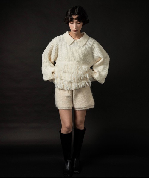 lawgy（ラウジー） ニット セーター fringe collar cable knit