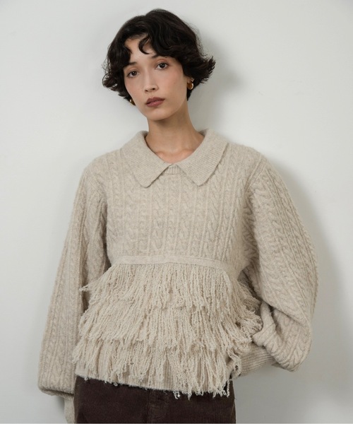 lawgy（ラウジー） ニット セーター fringe collar cable knit