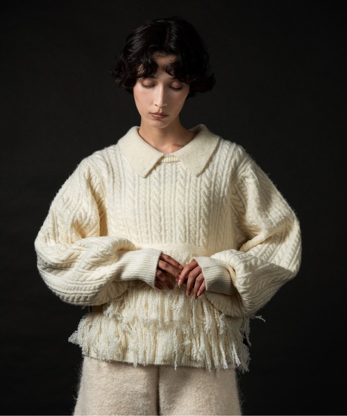 lawgy（ラウジー） ニット セーター fringe collar cable knit