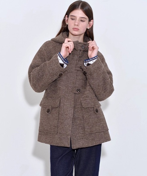 ダッフルコート コート スタンドカラーフード ウールダッフルコート