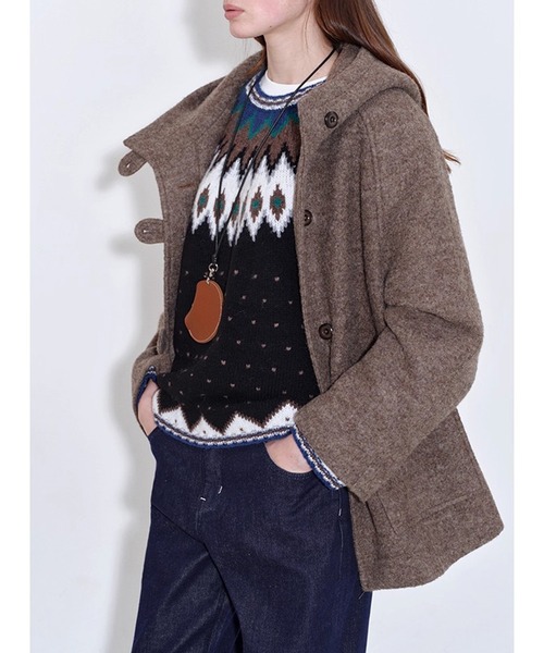 ダッフルコート コート スタンドカラーフード ウールダッフルコート