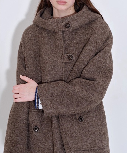 ダッフルコート コート スタンドカラーフード ウールダッフルコート