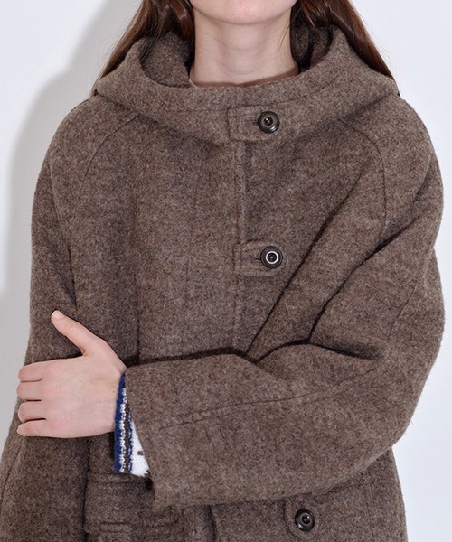 ダッフルコート コート スタンドカラーフード ウールダッフルコート