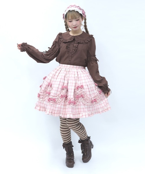 Chalmiere シャルミエール ストライプフリルスカート 赤 新品 クラシックコットンスカート（スカート）｜Chalmiere（シャルミエール