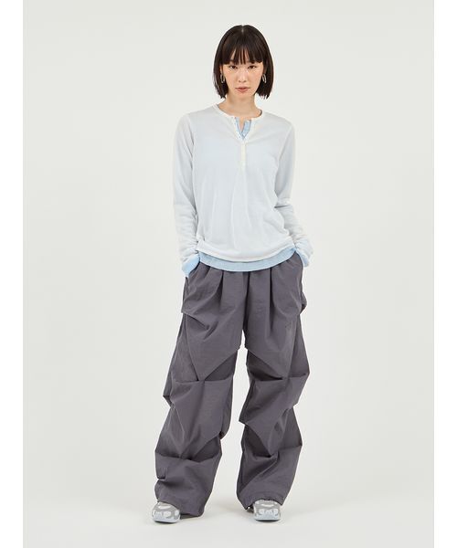 emmi ワイドパンツ パンツ ランダムタックナイロンワークパンツ