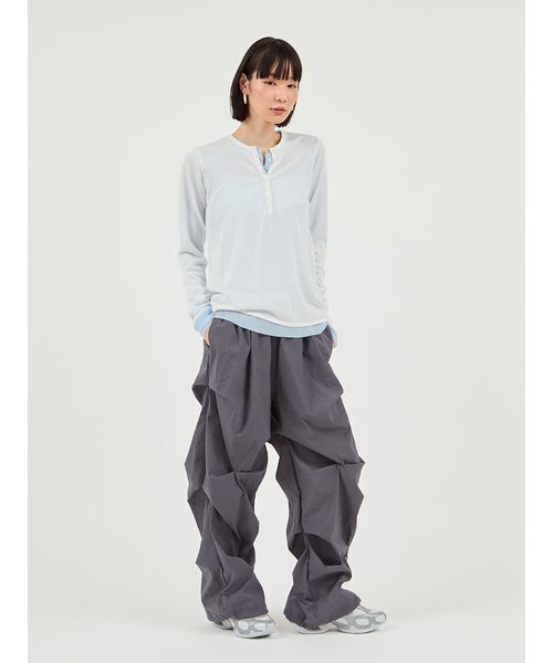 emmi ワイドパンツ パンツ ランダムタックナイロンワークパンツ