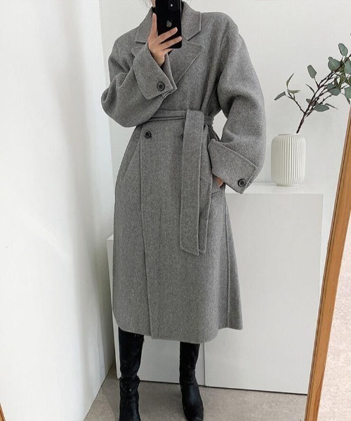 ウール混ダブルブレストコート ベルト付き ZARA】ウール混ダブルブレストコート ベルト付き (ZARA/コートその他