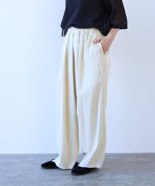 yuni パンツ Rayon/cotton twill product dye drawstrings パンツ