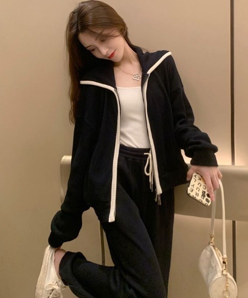 NoBelle ジャージ 上下セットアップ 配色ジャージフードトップス