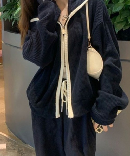 NoBelle ジャージ 上下セットアップ 配色ジャージフードトップス