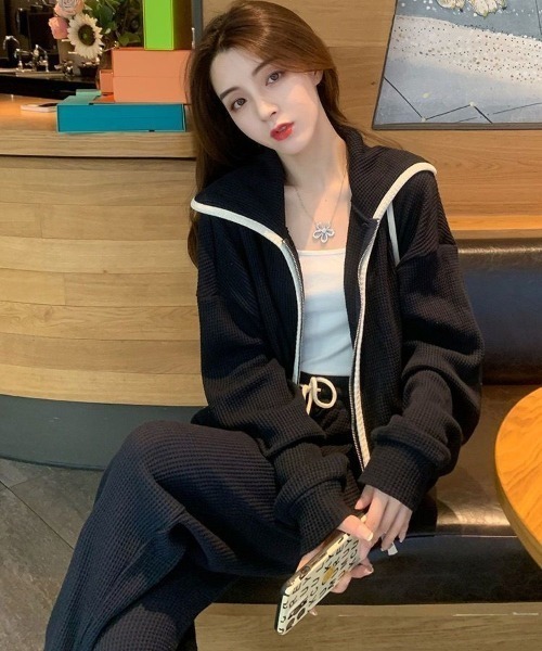 NoBelle ジャージ 上下セットアップ 配色ジャージフードトップス