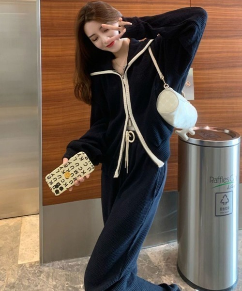 NoBelle ジャージ 上下セットアップ 配色ジャージフードトップス