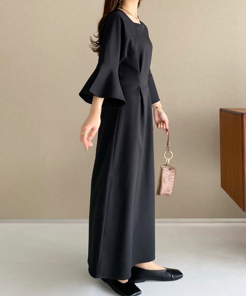 「callautia」 7分袖ワンピース X-LARGE ブラック レディース_画像8