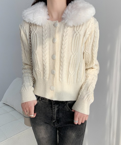 「ECLIN」 ニットカーディガン FREE アイボリー レディース_画像8