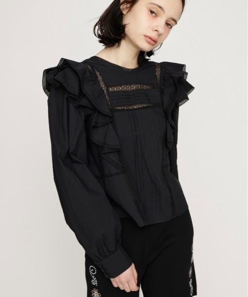 sly RIBBON FRILL ブラウス 黒 SLY | FRILL RIBBON ブラウス (シャツ・ブラウス ) |SHEL'TTER WEBSTORE
