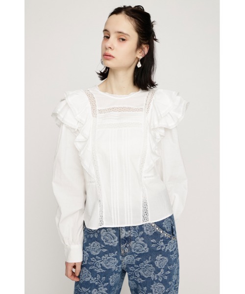 シャツ/ブラウス(半袖/袖なし) cropped frill ribbon 2way blouse lace SLY | FRILL 2WAY RIBBON ブラウス (シャツ・ブラウス ) |SHEL'TTER