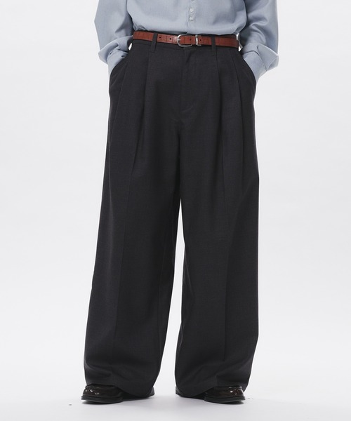 Adoon plain スラックス High Density Gabardine 2-Tuck Wide Slacks