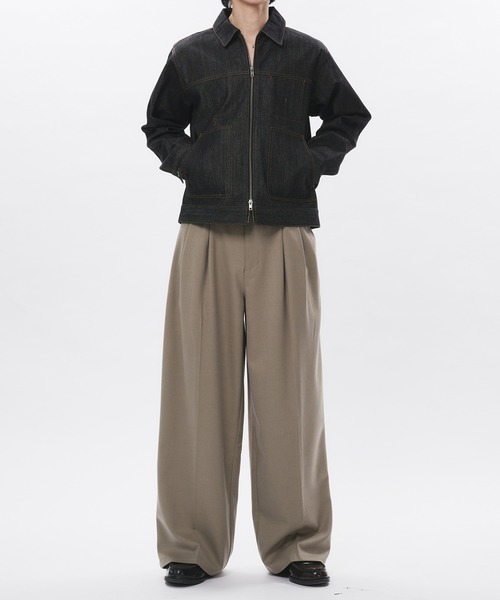 Adoon plain スラックス High Density Gabardine 2-Tuck Wide Slacks