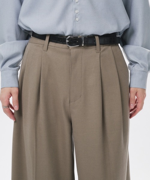 Adoon plain スラックス High Density Gabardine 2-Tuck Wide Slacks