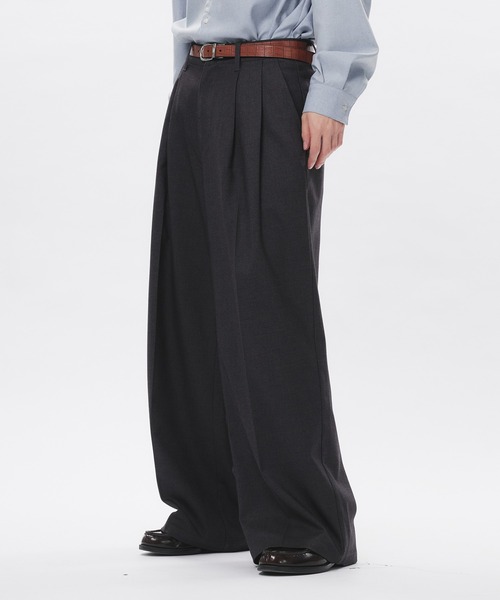 Adoon plain スラックス High Density Gabardine 2-Tuck Wide Slacks