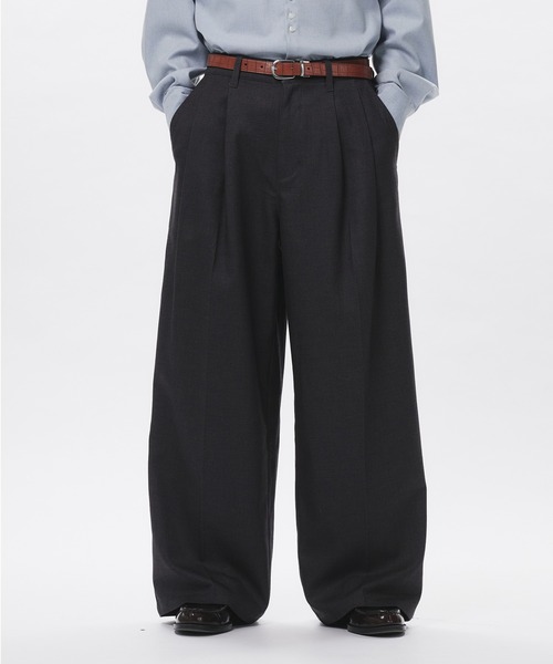 Adoon plain スラックス High Density Gabardine 2-Tuck Wide Slacks
