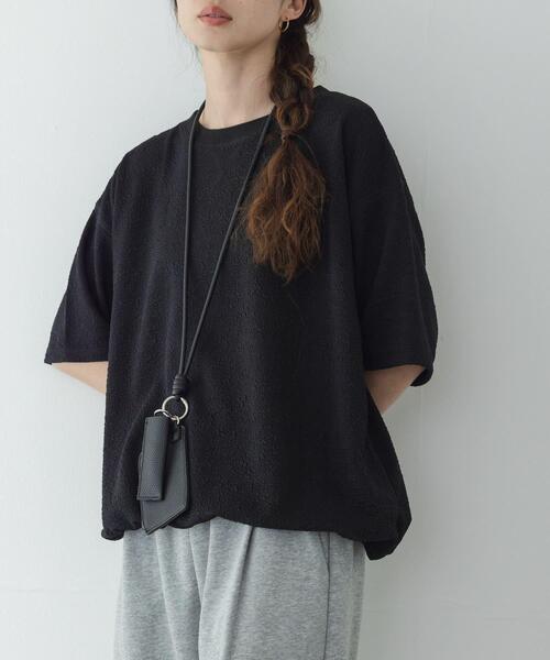 tシャツ カットジャガードドロスト五分袖プルオーバー レディースの画像