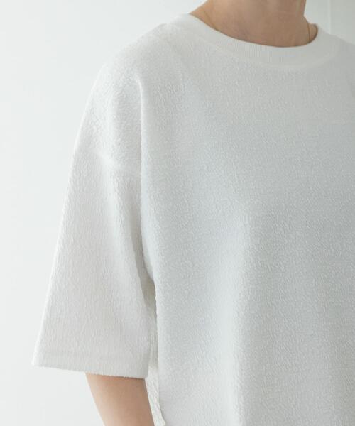 tシャツ カットジャガードドロスト五分袖プルオーバー レディースの画像
