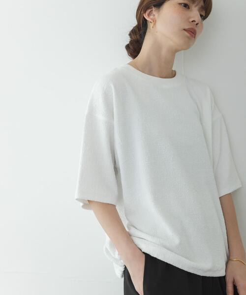 tシャツ カットジャガードドロスト五分袖プルオーバー レディースの画像