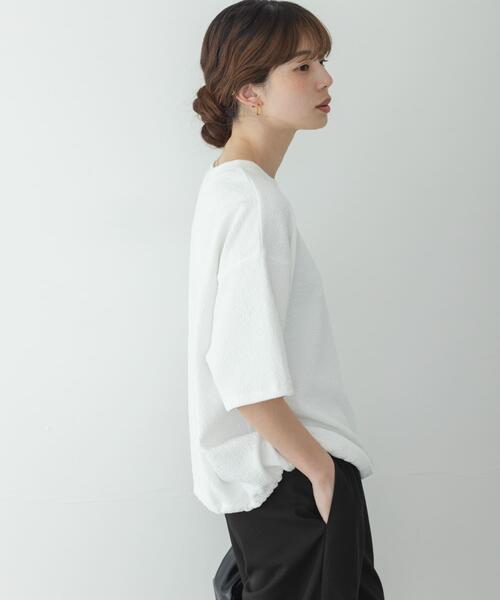 tシャツ カットジャガードドロスト五分袖プルオーバー レディースの画像