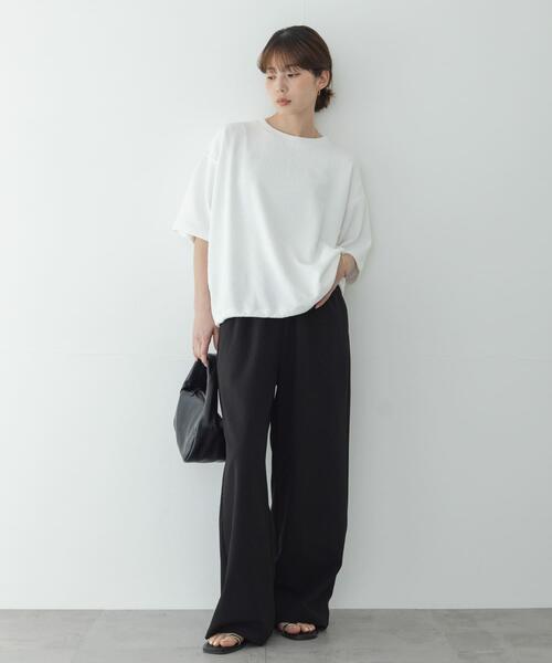 tシャツ カットジャガードドロスト五分袖プルオーバー レディースの画像