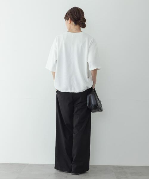 tシャツ カットジャガードドロスト五分袖プルオーバー レディースの画像