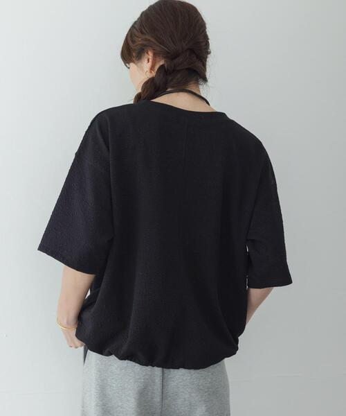 tシャツ カットジャガードドロスト五分袖プルオーバー レディースの画像