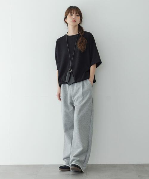 tシャツ カットジャガードドロスト五分袖プルオーバー レディースの画像