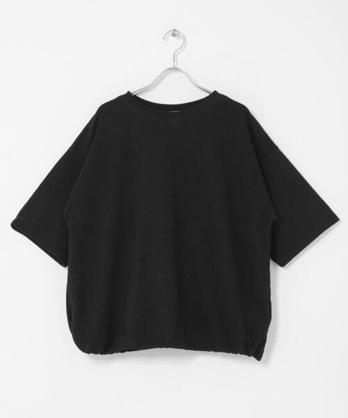 tシャツ カットジャガードドロスト五分袖プルオーバー レディースの画像