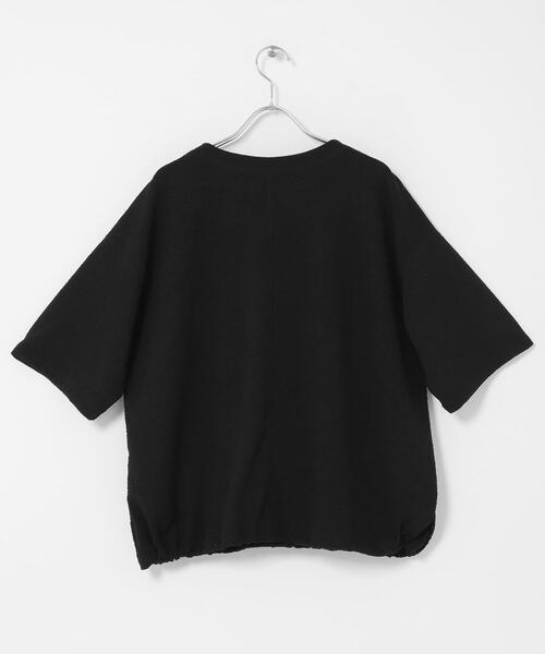 tシャツ カットジャガードドロスト五分袖プルオーバー レディースの画像