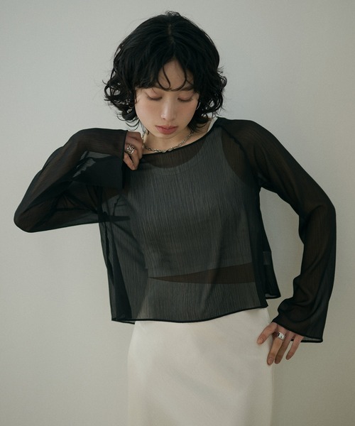 tシャツ boat neck sheer short tops /ボートネックシアーロング