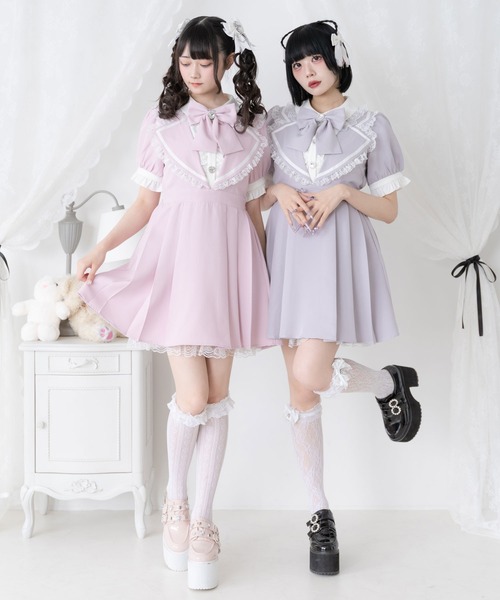 「DearMyLove」 半袖ワンピース LL ボルドー レディース_画像2