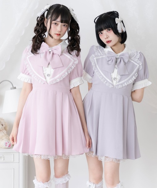 「DearMyLove」 半袖ワンピース LL ボルドー レディース_画像4