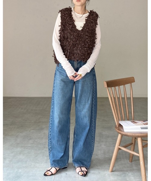DRIES VAN NOTEN フリンジ ニットベスト ジレ She's Closet ベスト ジレ 夏 深Vネックリボンヤーンフリンジニット