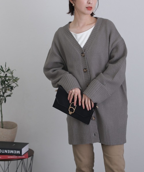 ElegChic カーディガン ボリュームスリーブ前開きカーディガン